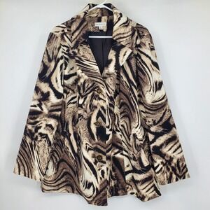Susan Graver‎ A Line Animal Print Safari Chic Boho Artistic Print Light JacketXL